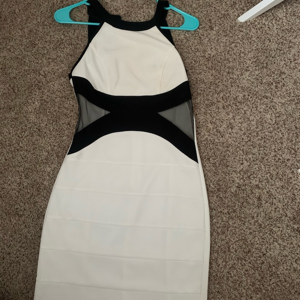 Black and White body con dress with mesh detailing